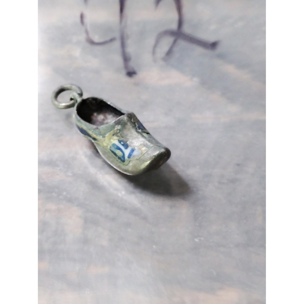 Vintage Dutch Wooden Shoe Clog Charm Pendant Blue Enamel 925 Silver Souvenir